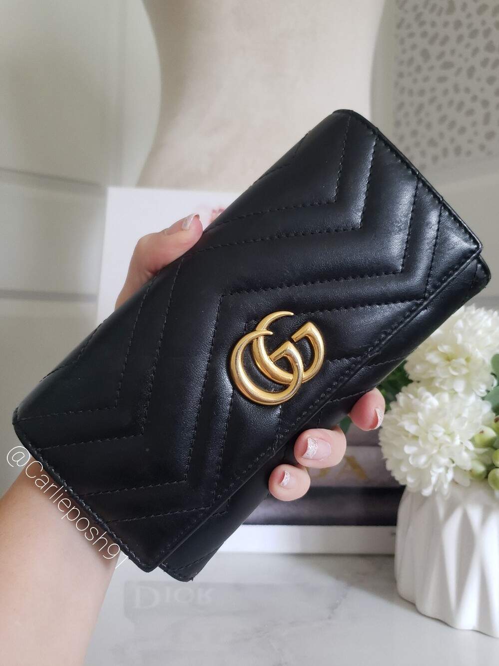 Authentic Pre-owned Gucci Marmont GG Long Chevron Flap Wallet